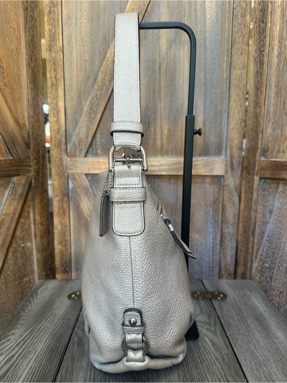 Coach Metallic Pewter Pebbled Leather Soho Duffel Convertible Bag F15064 - Picture 2 of 16